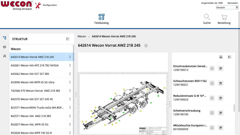 Screenshot service portal: Ordering spare parts online