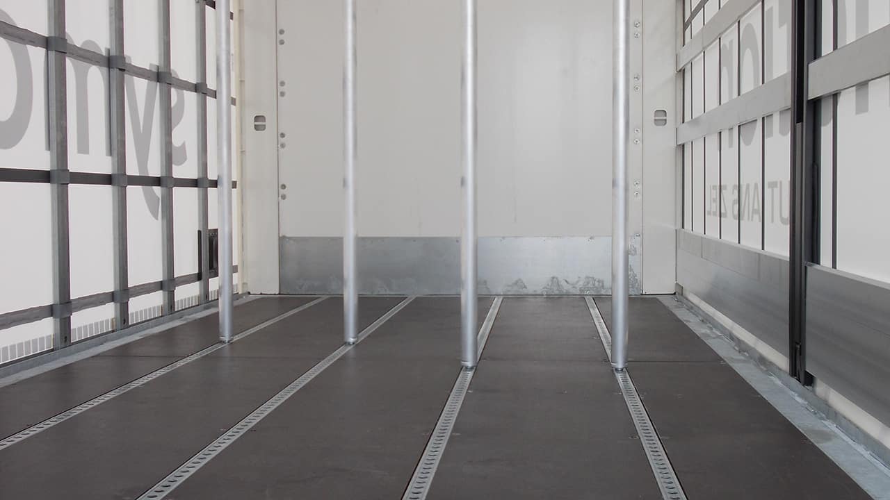 Vertical locking bars with perforated rails in the floor